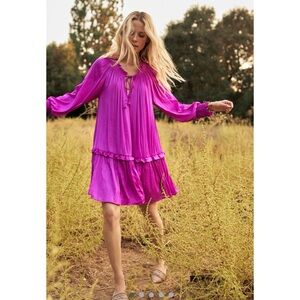 Anthropologie Giulia Tunic Dress Long Puff Sleeves Lightweight Flowy Boho Sz S